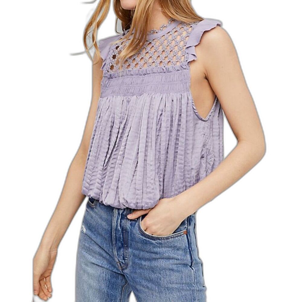 Free People FP One Silky Crochet Blouse in Lavender | Size XS